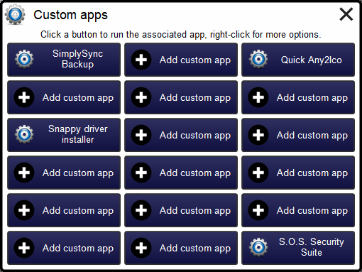 Custom apps dialog box