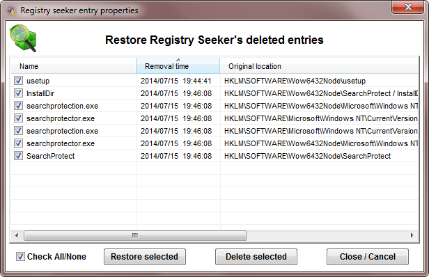 Registry seeker backup manager