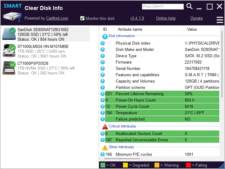 Clear Disk Info interface