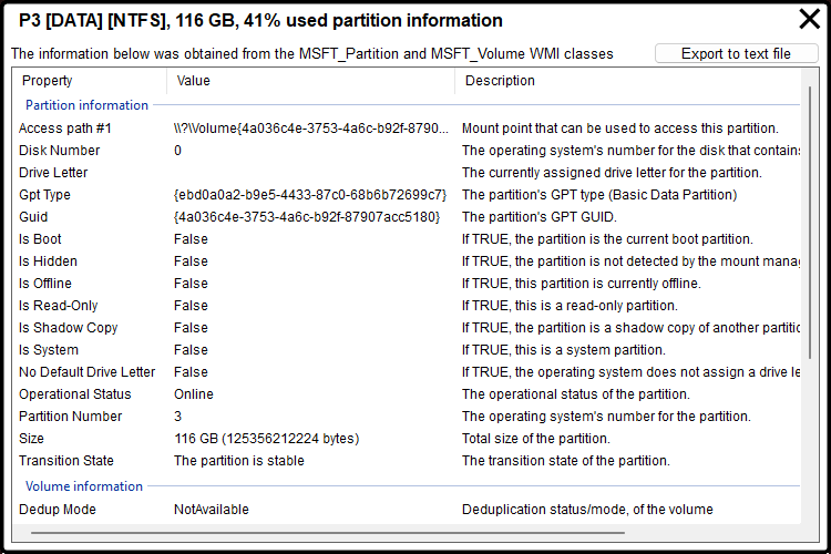 Partition information