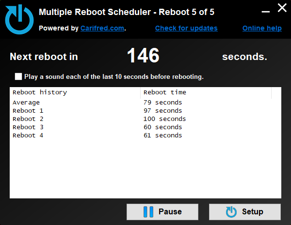 Multiple reboot scheduler - Timer dialog box