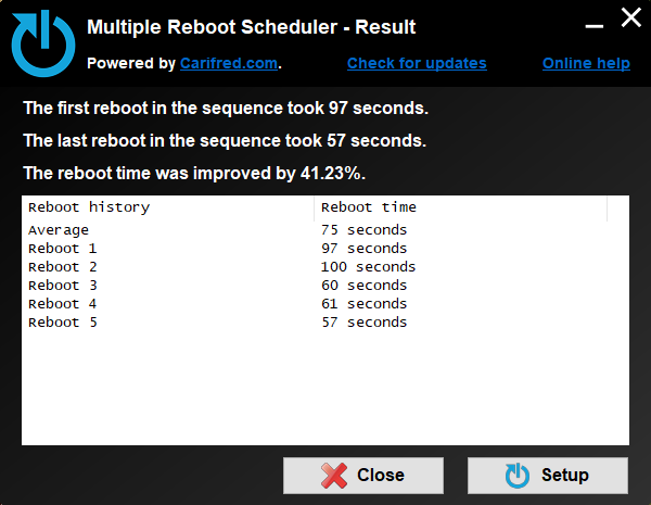 Multiple Reboot Sheduler - Results dialog box