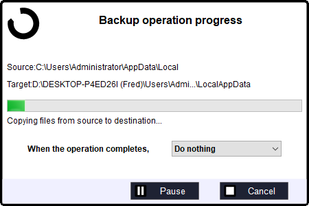 Backup operation progress