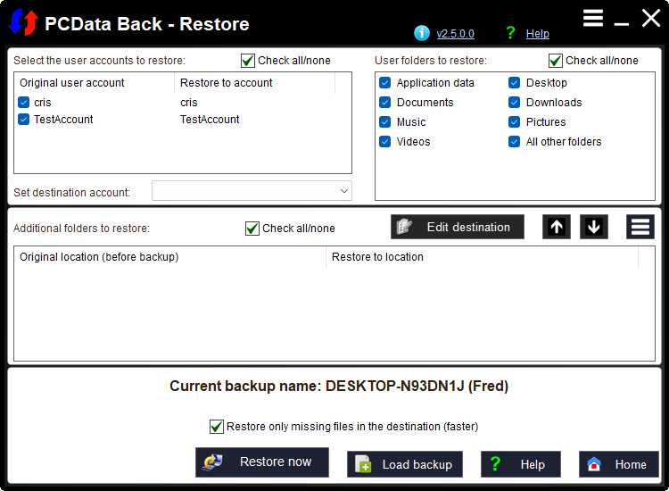 Backup and recovery - Restore backup