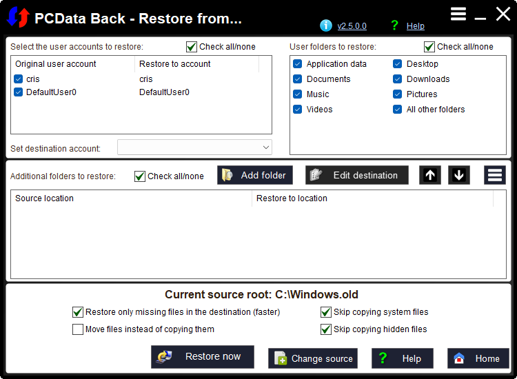 PCData Back - Restore from...