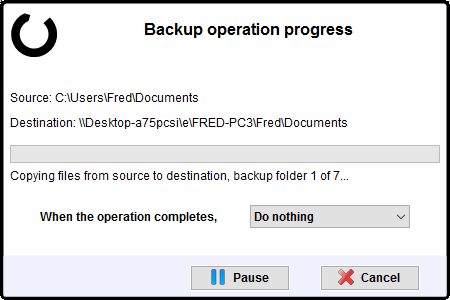 SimplySyn Backup operation progress
