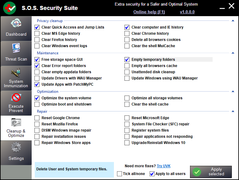 S.O.S. Security Suite - Cleanup and Optimize