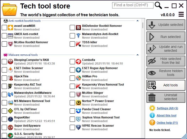 Windows 10 Tech Tool Store full