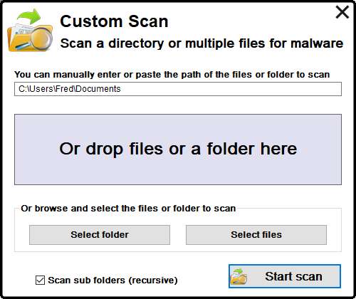 Custom Scan dialog box