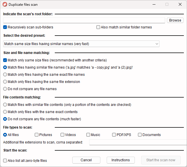New scan setup interface