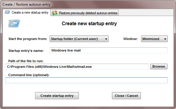 Create startup entry
