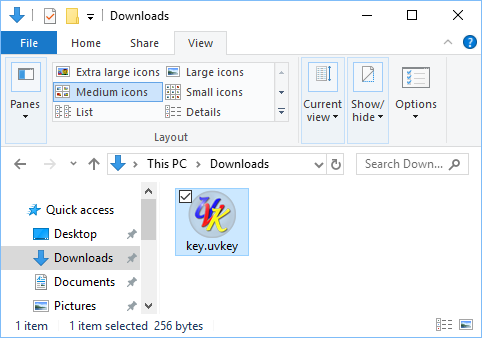 Open UVK license from the downloads folder