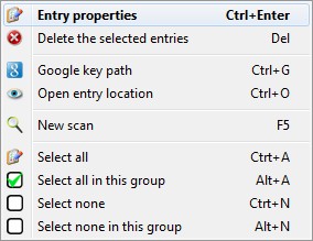 Registry seeker context menu