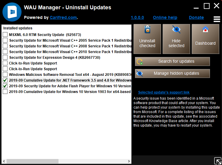 WAU Manager - Uninstall updates