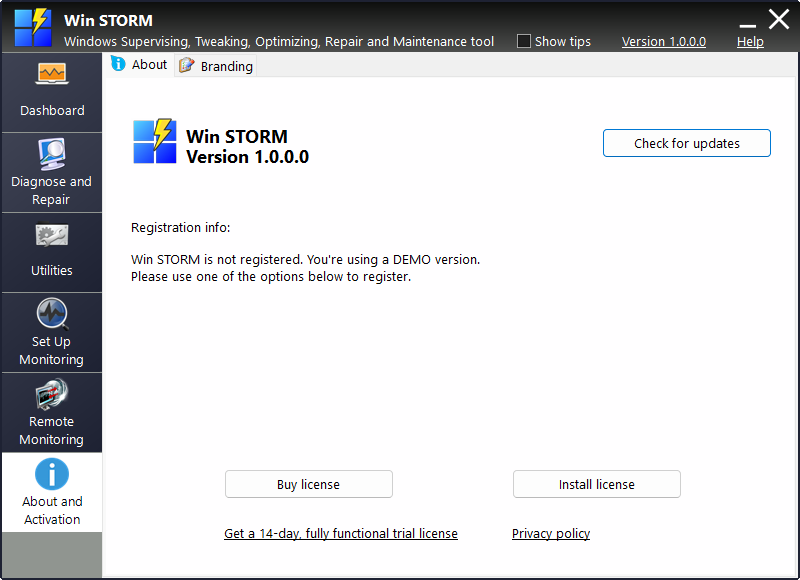About and Activation tab