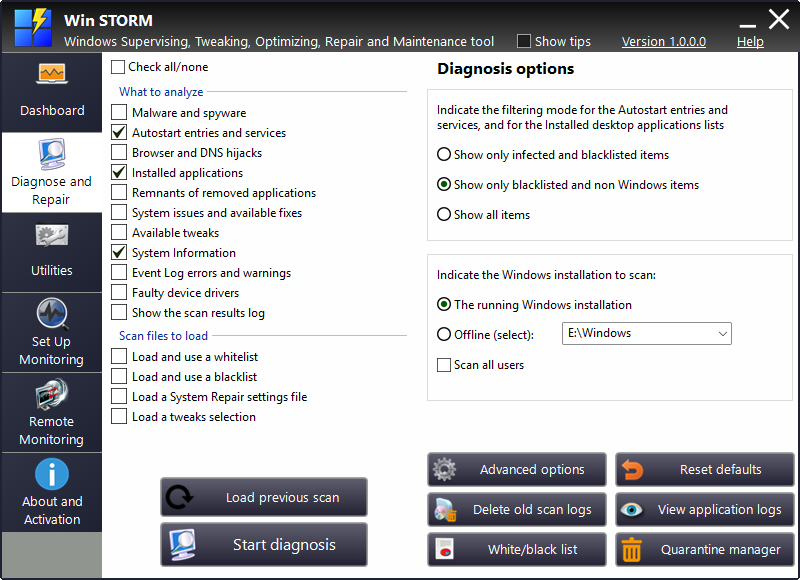 Win STORM dashboard