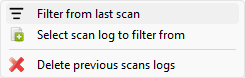 Filter results menu