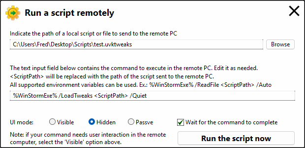 Import a UVKTWEAKS file remotely