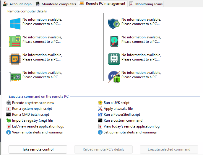 Remote PC management tab
