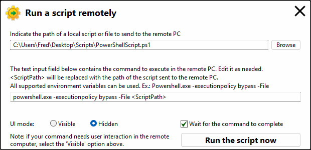 Run PowerShell script remotely